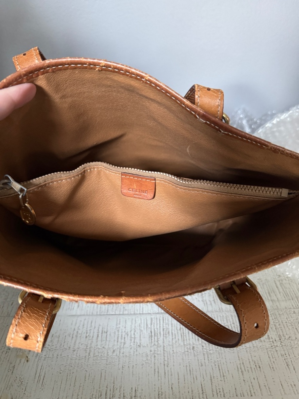 GUC Celine Beige Canvas Tote with Tan Leather Trim - Picture 8 of 10